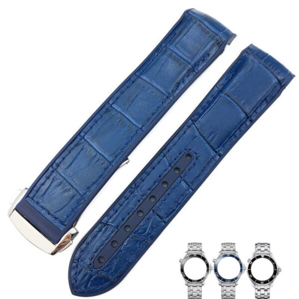 Blue Strap Bracelet for Speedmaster, Seamaster Mod In Crocodile/Alligator & Rubber