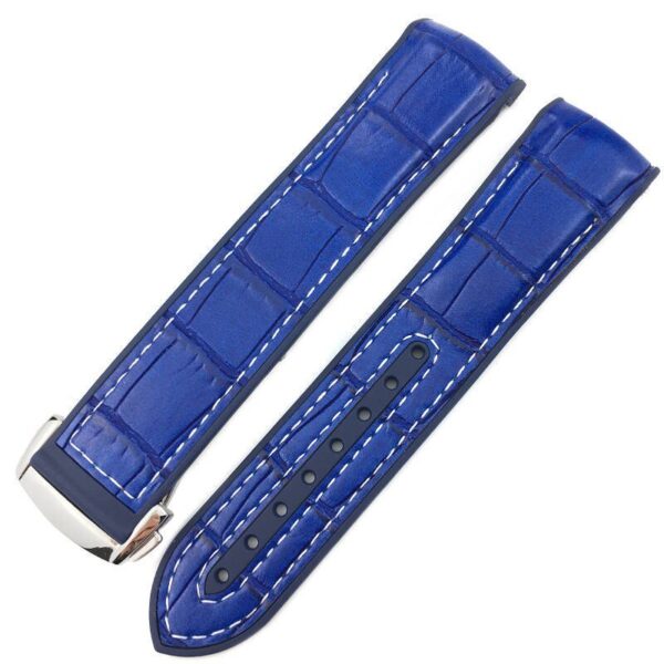 Blue & White Strap Bracelet for Seamaster Mod In Crocodile/Alligator & Rubber - 19,20,21,22mm