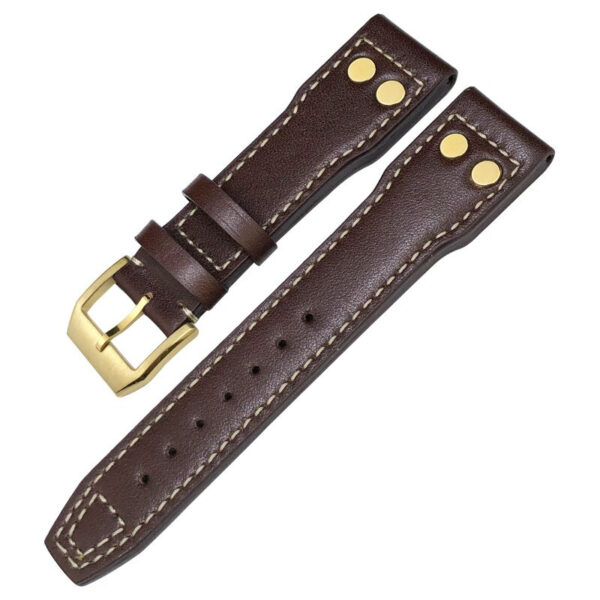 Brown Leather Strap Band For Seiko Mod in Calf with Gold Rivet - 3 Sizes