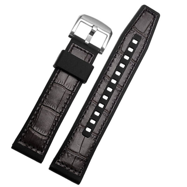 Black Strap for Seiko 5 in Crocodile/Alligator Grain Leather & Rubber Back - 22mm