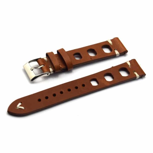 Brown Racing Design Holed Leather Strap