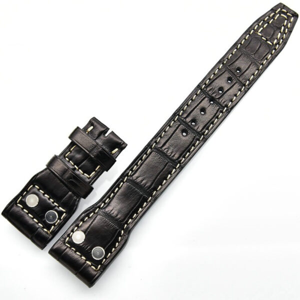 Black Rivet Strap Band Seiko Mod In Genuine Crocodile 22mm