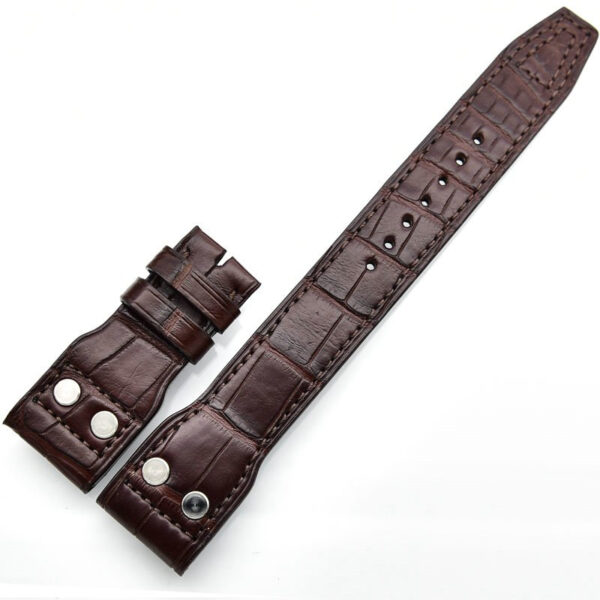 Brown Rivet Strap Band In Genuine Crocodile 22mm