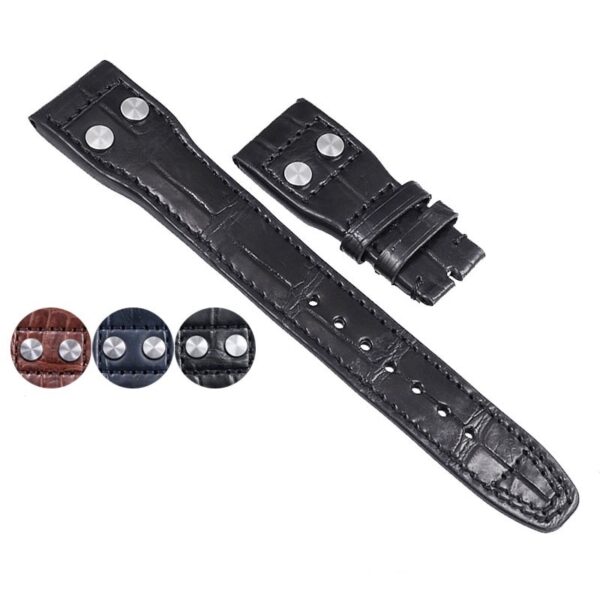 Black Rivet Strap Band for Seiko Mod In Genuine Crocodile 22mm