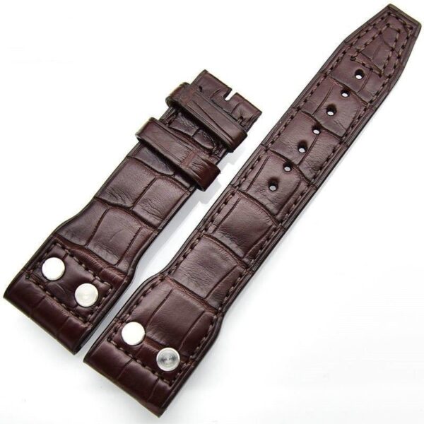 Brown Rivet Strap Bracelet in Genuine Crocodile Leather