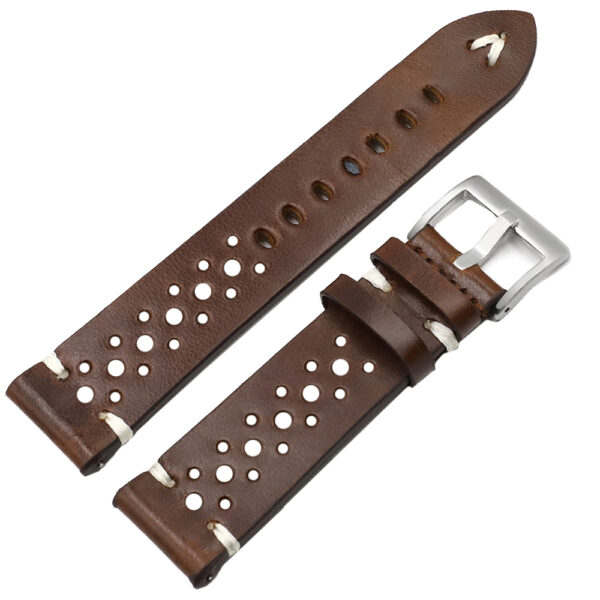 Brown & White Racing Strap Band for in Calf Leather