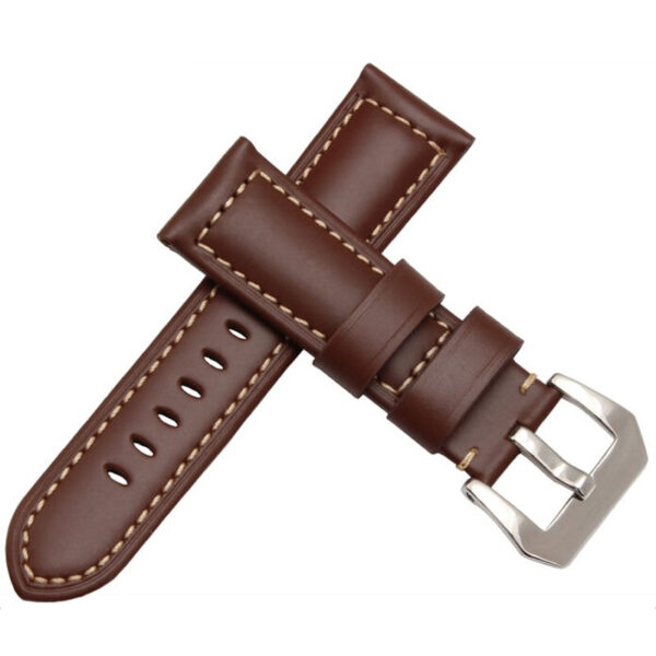 Brown & White Stitching Strap Luminor, Marina, Submersible Mod In Soft Leather - 22, 24, 26mm