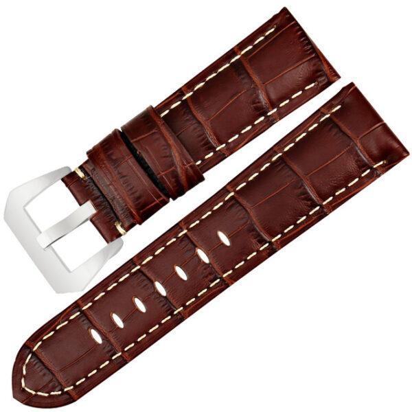 Brown & White Strap for Luminor, Marina, Submersible Mod 22, 24, 26mm In Crocodile/Alligator Grain