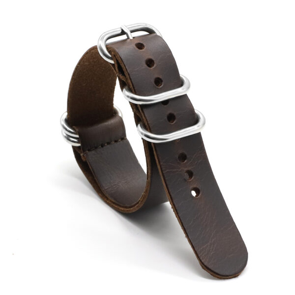 Dark Brown Zulu Strap In leather Patina 20, 22, 24mm