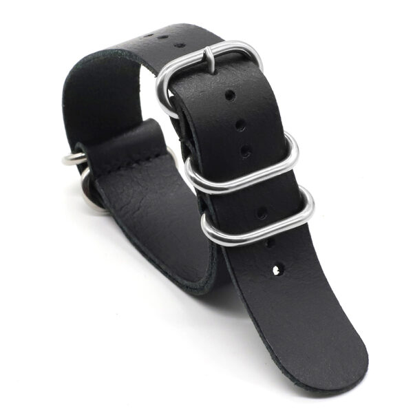 Black Zulu Strap for Seiko Mods In leather Patina 20, 22, 24mm