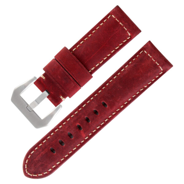 Red Strap for Luminor, Marina, Submersible Mod 24mm In leather Crazy Horse