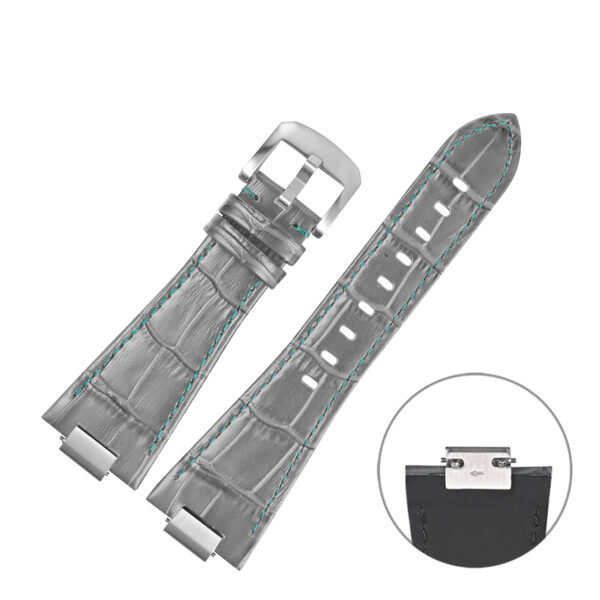 Gray & Ice Blue Strap Band for PRX BraceletCase with Quick-Release in Alligator/Crocodile Grain with End Link 26x12mm
