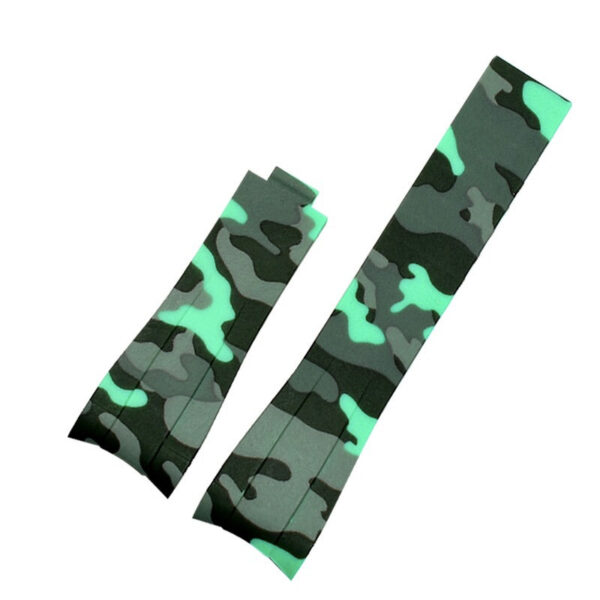 Green Camouflage Curved Rubber Strap for Submariner, GMT, Daytona Mod - 20mm