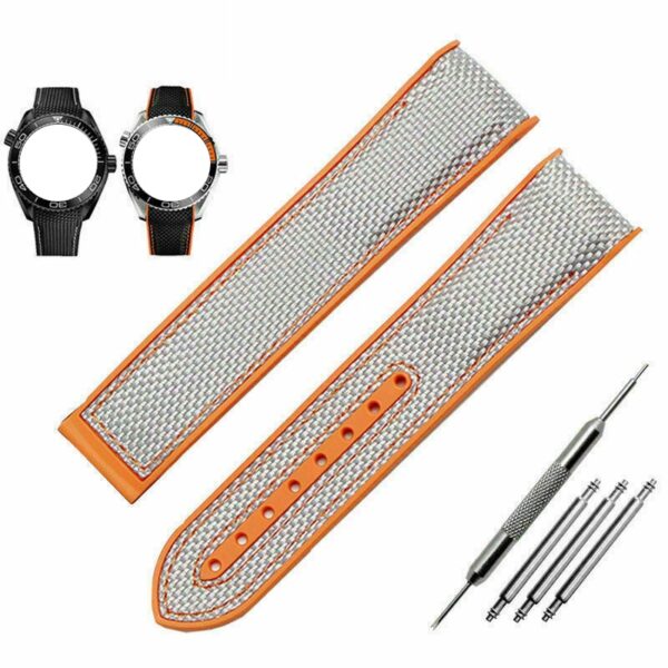 Grey & Orange Strap Bracelet for Seamaster, Speedmaster Mod in Nylon Rubber Back