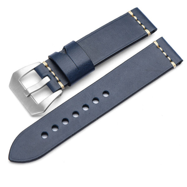 Blue Leather Handmade Ammo Strap for Seiko Mods Luminor, Marina, Submersible - 22, 24, 26mm