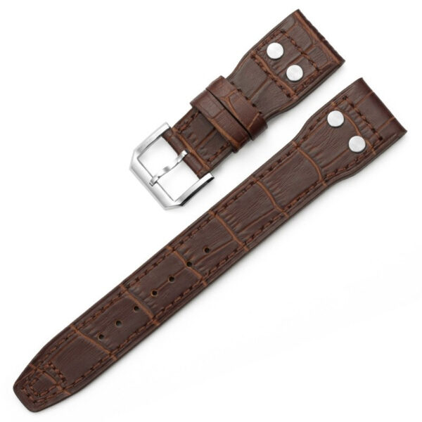 Brown Rivet Strap Band In Calf Leather with printed Crocodile/Alligator Grain