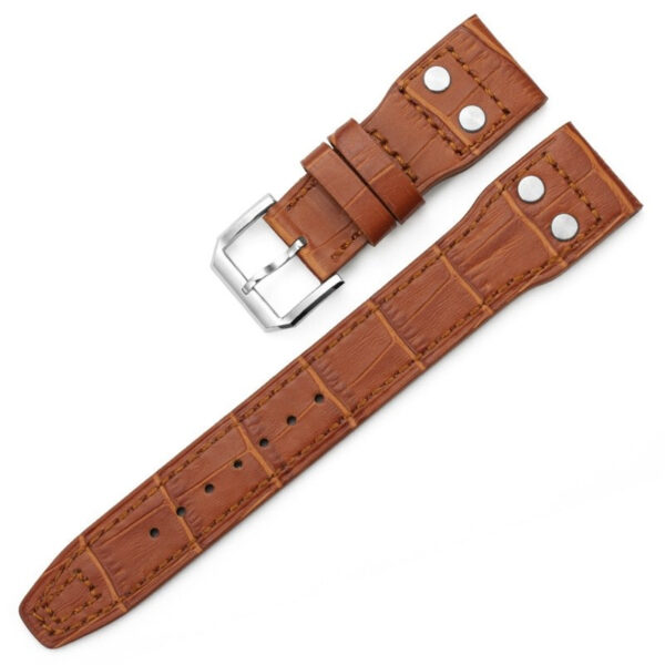 Light Brown Rivet Strap Band for Seiko Mod In Calf Leather with printed Crocodile/Alligator Grain