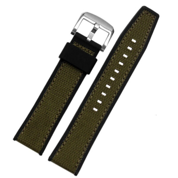 Military Green Strap for Seiko 5 in Cow Nylon & Rubber Back – 22mm