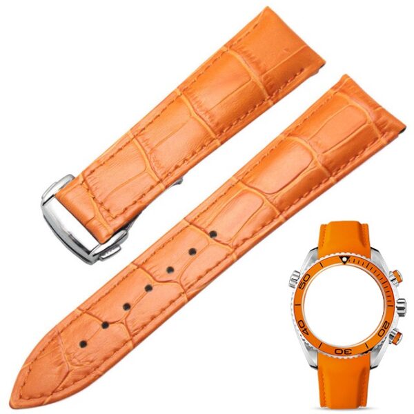 Orange Leather Band Bracelet for Speedmaster, Seamaster Mod in Alligator/Crocodile Grain