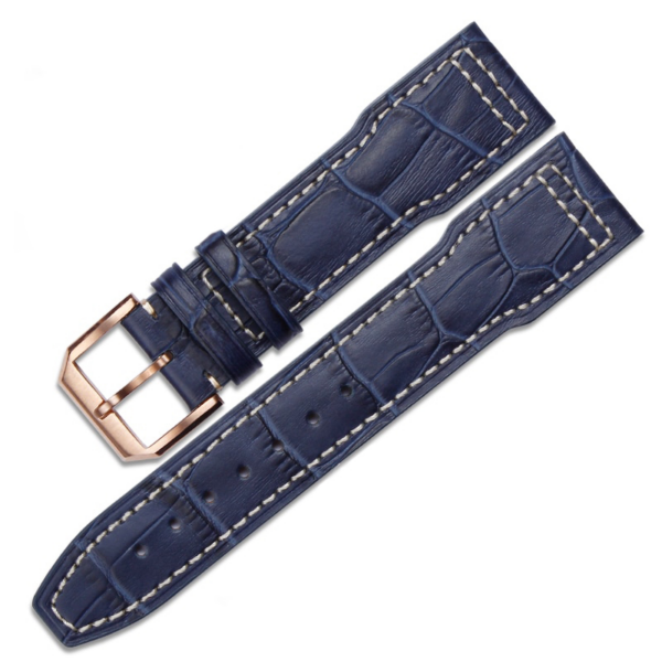 Blue & White Strap Band for Seiko Mod In Leather Crocodile/Alligator Grain - 20,21,22mm