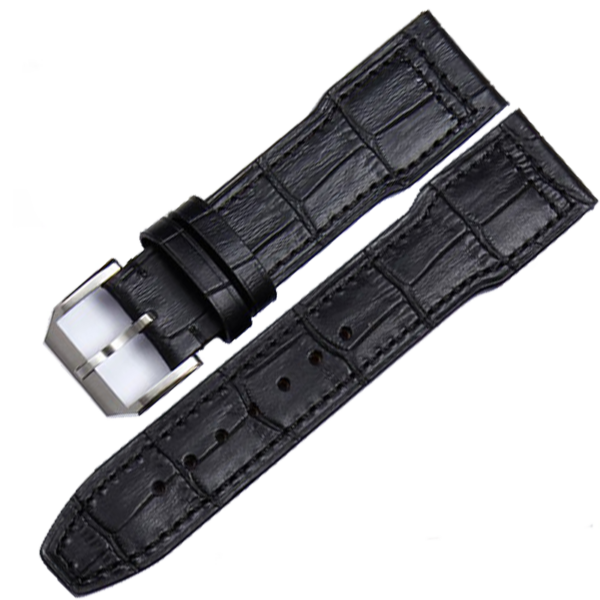 Black Strap Band for Seiko Mod In Leather Crocodile/Alligator Grain - 20,21,22mm