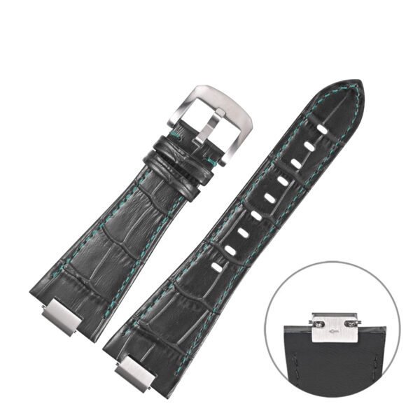 Black & Ice Blue Strap Band for PRX Case with Quick-Release in Alligator/Crocodile Grain with End Link 26x12mm