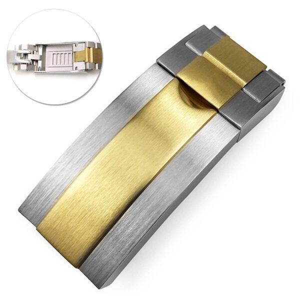 Two-Tone Steel & Gold EasyLink Folding Clasp for Seiko Mods Submariner, GMT I & II 16mm Stainless Steel