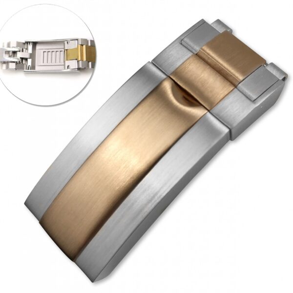 Two-Tone Steel & Rose Gold Glidelock Folding Clasp for Seiko Mods Submariner, GMT I & II 16mm Stainless Steel