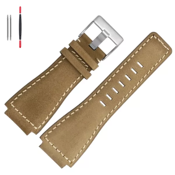 Beige Strap for Seiko Mod with Square BR Case In Leather 34x24mm