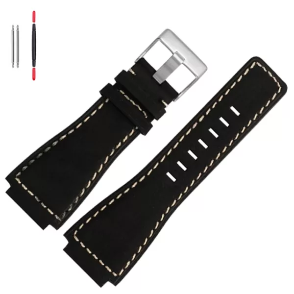 Black Strap for Seiko Mod with Square BR Case In Leather 34x24mm