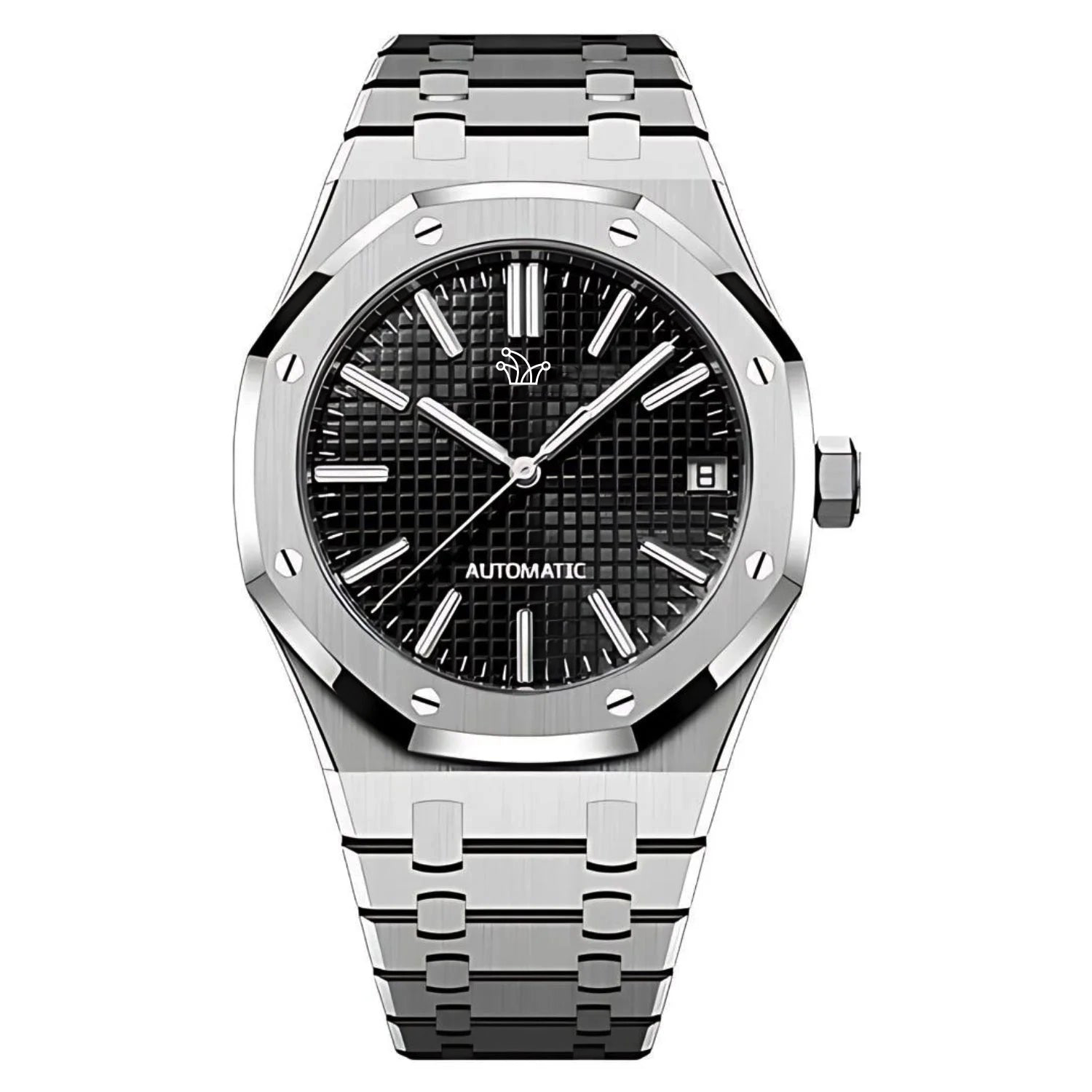 Black Seiko Mod Royal Oak in Stainless Steel – Custom NH35 Automatic Watch