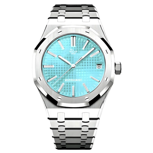 Ice Blue Seiko Mod Royal Oak in Stainless Steel – Custom NH35 Automatic Watch