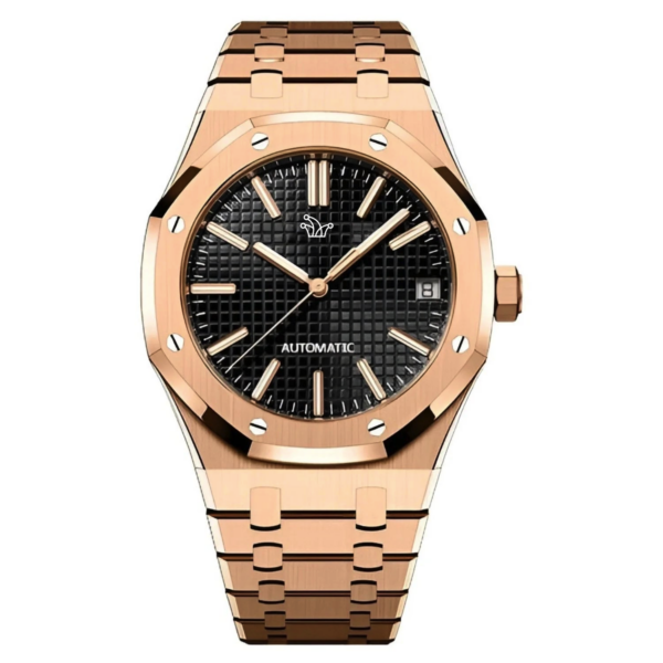 Black Rose Gold Seiko Mod Royal Oak in Stainless Steel – Custom NH35 Automatic Watch