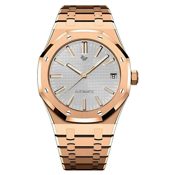 White Rose Gold Seiko Mod Royal Oak in Stainless Steel – Custom NH35 Automatic Watch
