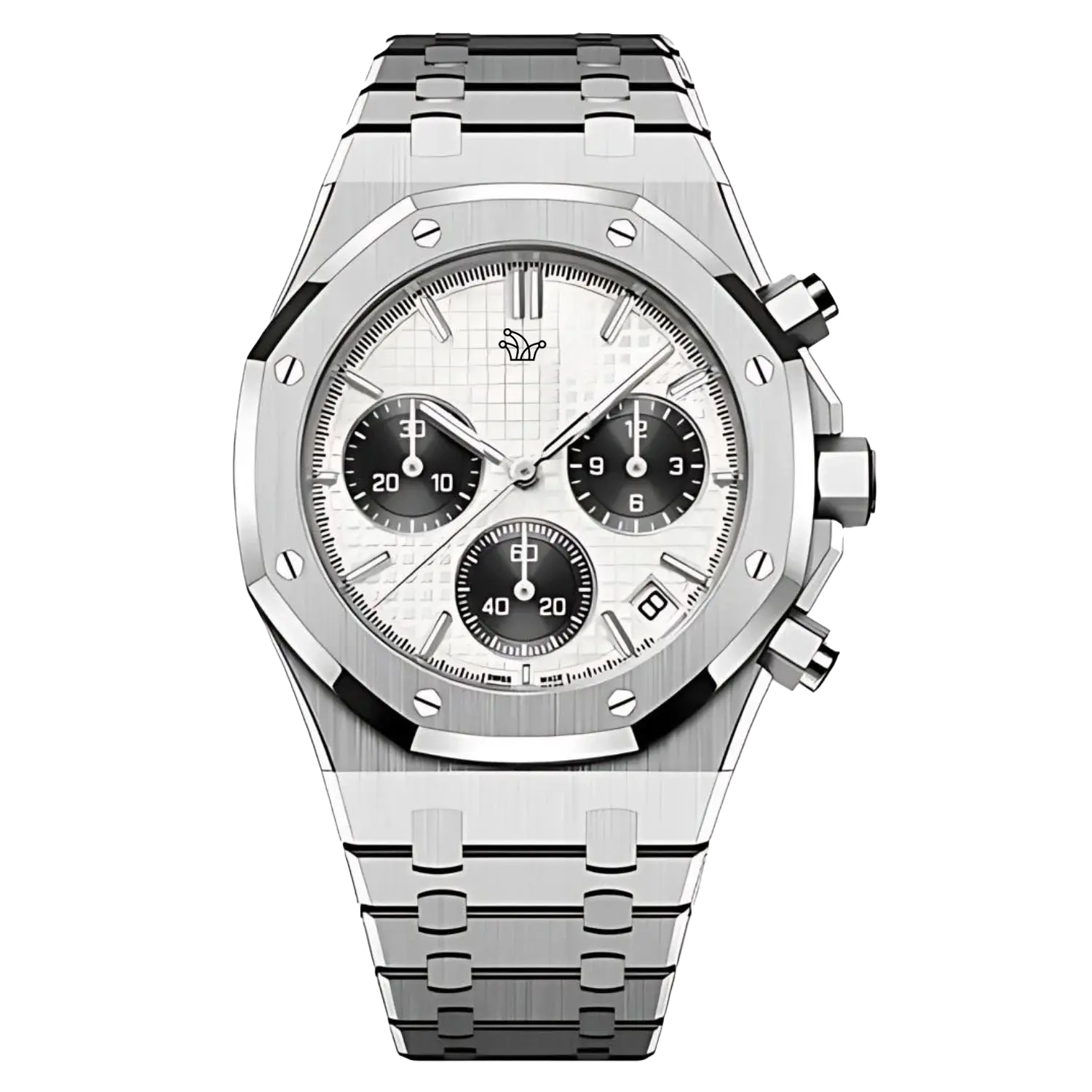 White Seiko Mod Royal Oak Chronograph with Panda Dial “Kasparov” – Custom VK63 Hybrid Movement Watch