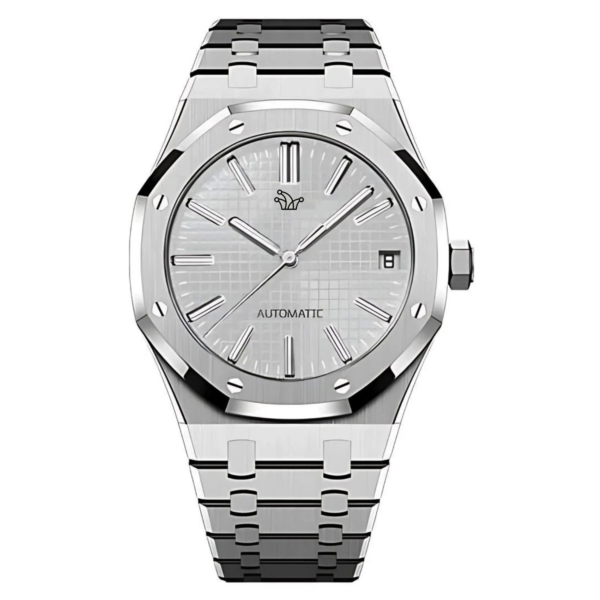 Silver Seiko Mod Royal Oak in Stainless Steel – Custom NH35 Automatic Watch