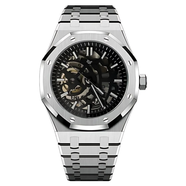 Black Seiko Mod Royal Oak Skeleton – NH70 Movement – Custom Automatic Watch