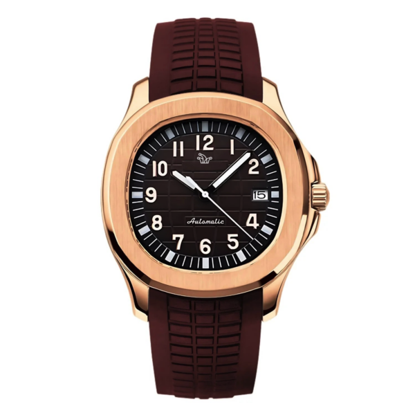 Brown Rose Gold Seiko Mod Aquanaut with Rubber Bracelet – Custom NH35 Automatic Watch