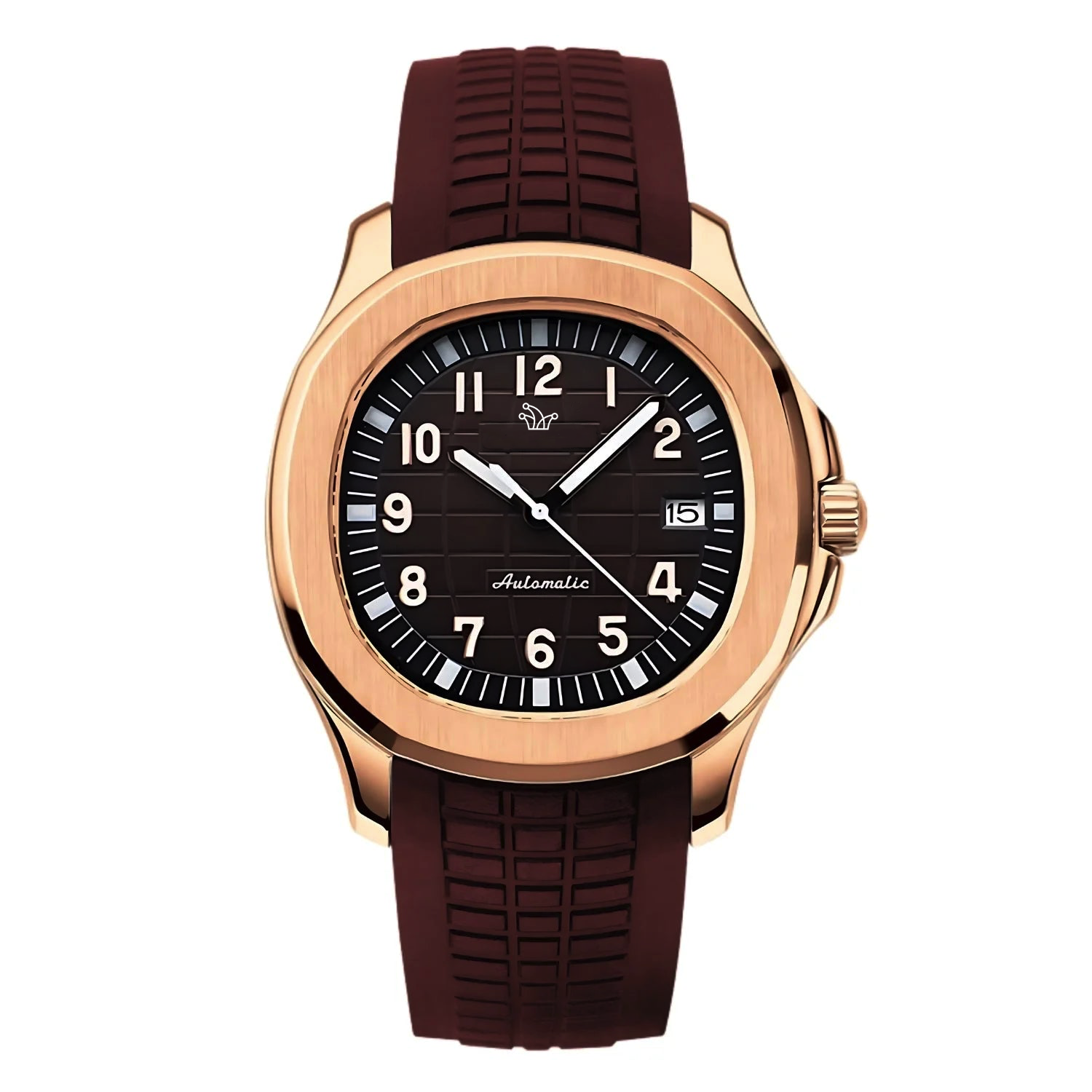 Brown Rose Gold Seiko Mod Aquanaut with Rubber Bracelet – Custom NH35 Automatic Watch