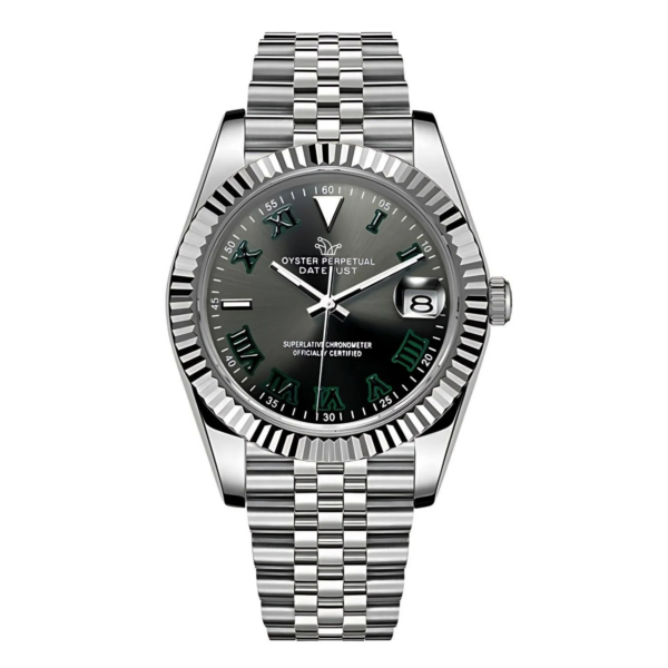 Seiko Mod Datejust Wimbledon on Jubilee – Roman Numeral Indices & Fluted Bezel – Custom NH35 Automatic Watch