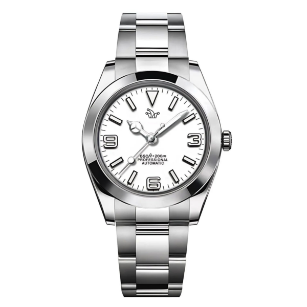 White Seiko Mod Explorer – Custom NH35 Automatic Watch