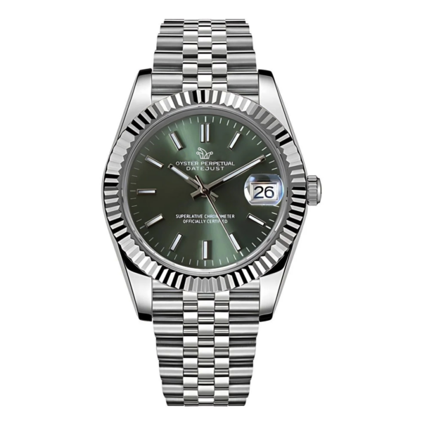 Green Seiko Mod Datejust with Fluted Bezel on Jubilee Bracelet – Custom NH35 Automatic Watch
