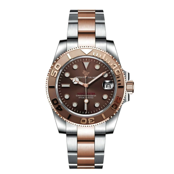 Chocolate Seiko Mod Yacht-Master Two-Tone Rose Gold & Silver with Oyster Bracelet – Custom NH35 Automatic Watch