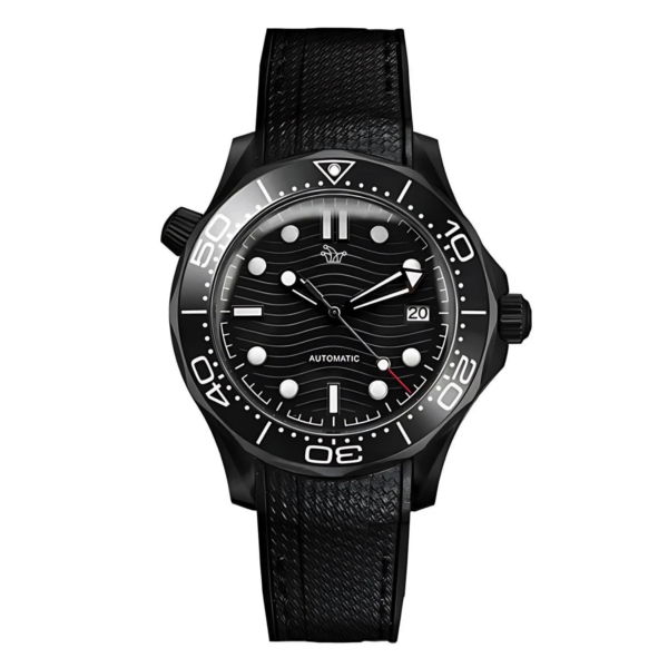 Black PVD Seiko Mod Seamaster James Bond On Nylon/Rubber Bracelet – Custom NH35 Watch