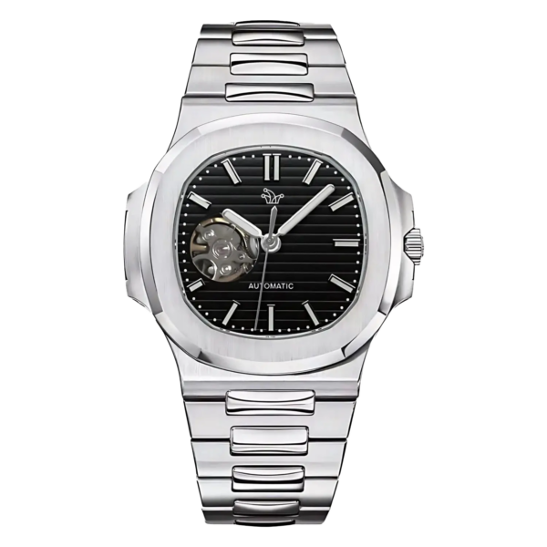 Black Seiko Mod Open Heart Nautilus – Custom NH35 Automatic Watch