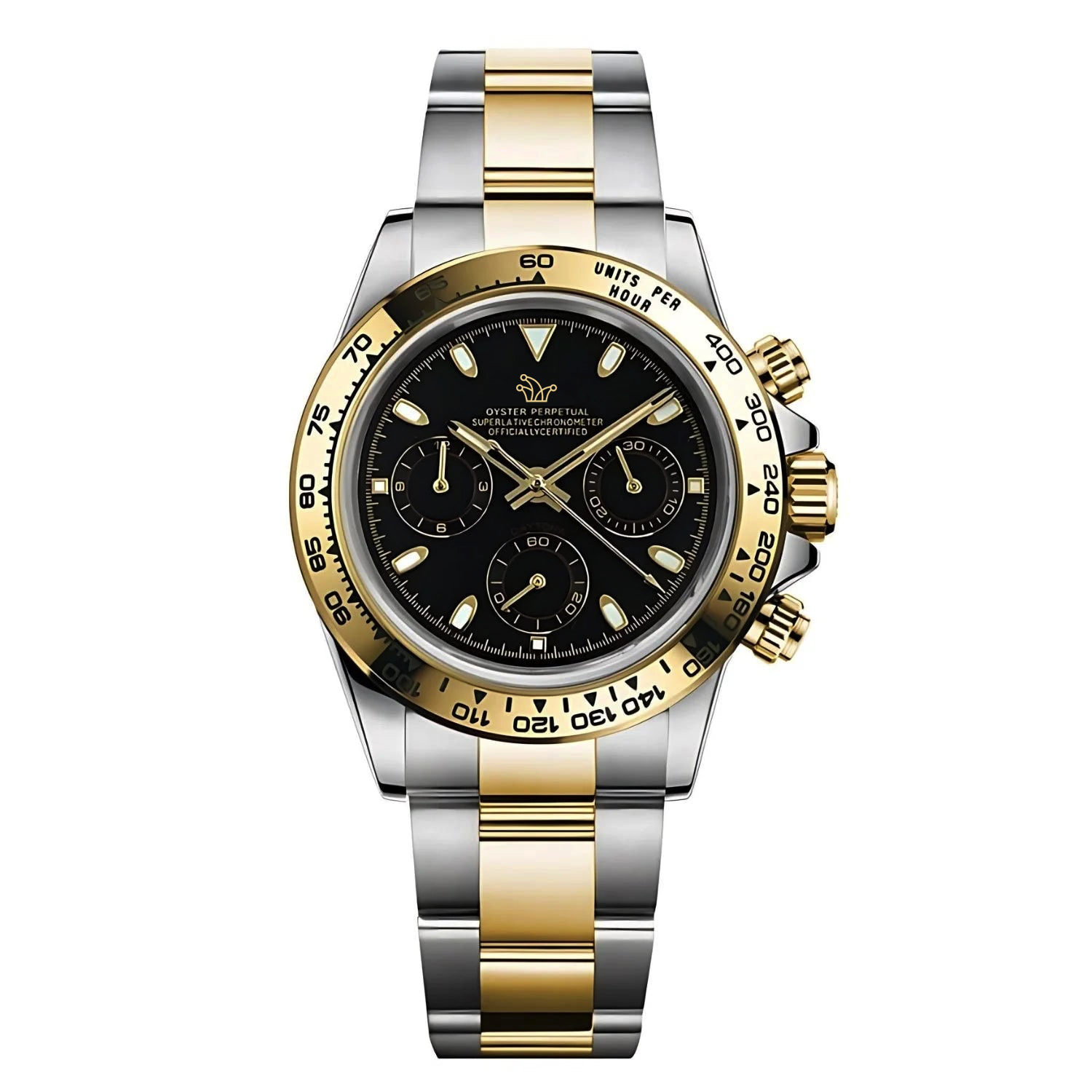 Seiko Mod Two-Tone Silver & Yellow Gold Black Daytona – Custom VK63 Watch