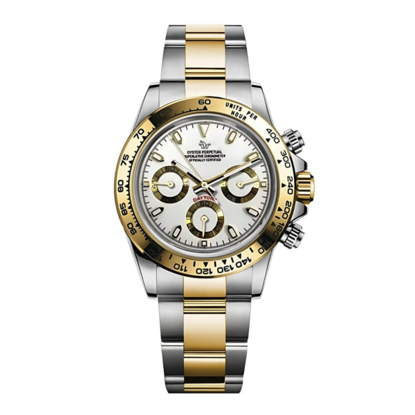 Seiko Mod Two-Tone Silver & Yellow Gold White Daytona – Custom VK63 Watch
