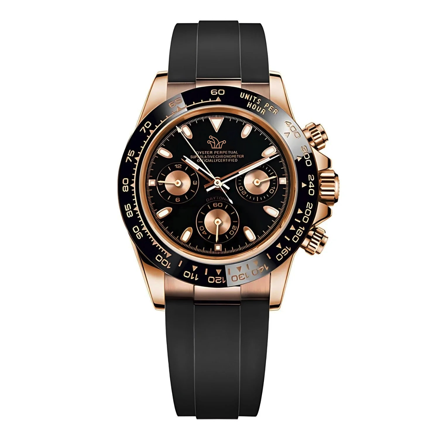 Rose Gold Ceramic Seiko Mod Daytona on Rubber – Custom VK63 Watch