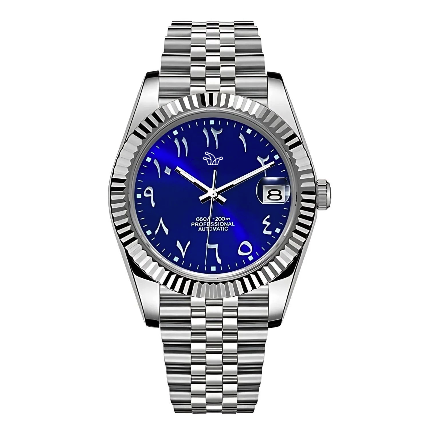 Blue Seiko Mod Datejust on Jubilee Bracelet – Arabic Numeral Dial & Fluted Bezel – Custom NH35 Automatic Watch