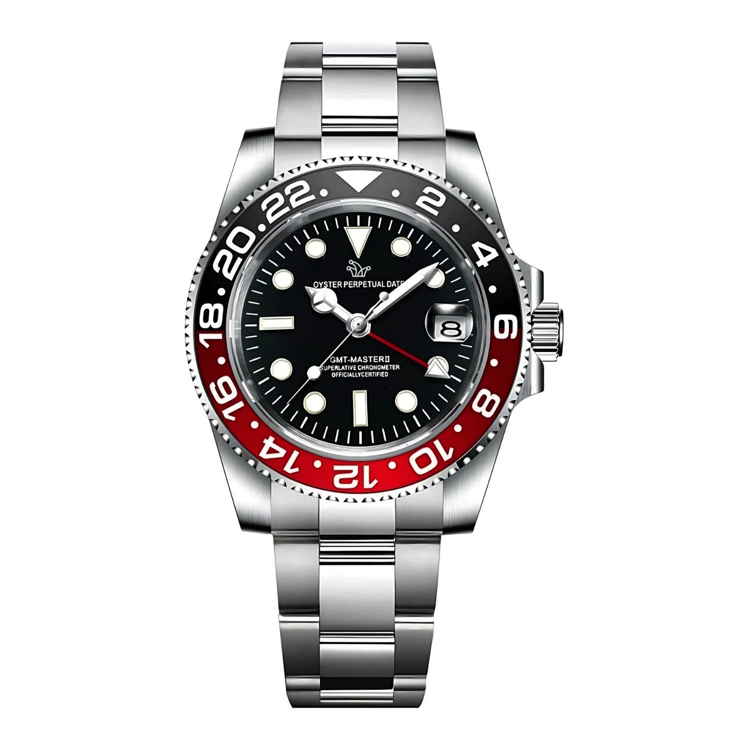 Seiko Mod GMT Master II Coke Red & Black Ceramic Bezel on Oyster Bracelet – Custom NH34 Automatic Watch